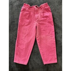 Vintage Girls Hot Pink Jeans Size 6, Baggy Style Paper Bag Jeans 100% Cotton